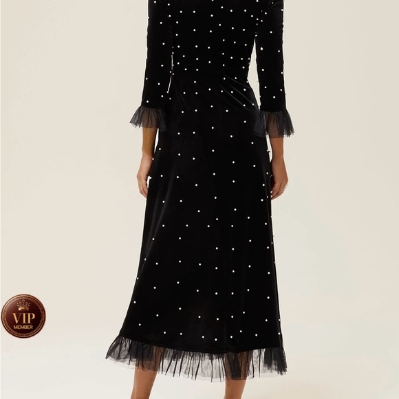 Black Beaded Ruffled Mock
Neck Three Quarter Sleeve A-
Line Maxi Velvet Dress - Picture 8 of 9